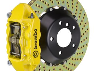 Brembo 15-23 Mustang GT/V6/EcoBoost Rear GT BBK 4 Piston Cast 380x28 2pc Rotor Drilled- Yellow