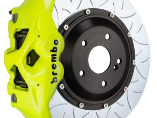 Brembo 15-23 Mustang Front GT BBK 6 Piston Cast 380x34 2pc Rotor Slotted Type3- Fluo. Yellow