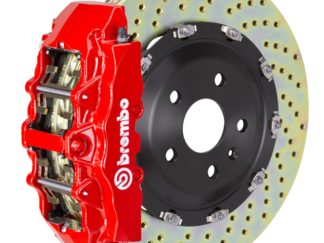 Brembo 15-23 Mustang GT/15-23 Mustang V6/EcoBoost Fr GT BBK 6Pist Cast 380x34 2pc Rotor Drilled-Red