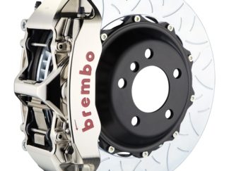 Brembo 05-14 Mustang GT Excl non-ABS Fr GTR BBK 6Pis Billet 355x32 2pc Rotor Slotted Type3-Nickel