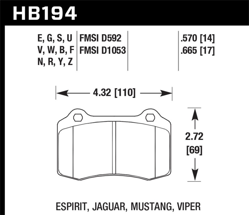 Hawk Mustang/Camaro/Lotus Brembo Calipers ER-1 Endurance Racing Brake Pads - Bild 3