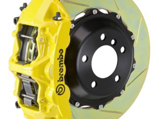 Brembo 05-14 Mustang GT Excl non-ABS Equipped Fr GT BBK 6Pist Cast 380x32 2pc Rtr Slot Type1-Yellow